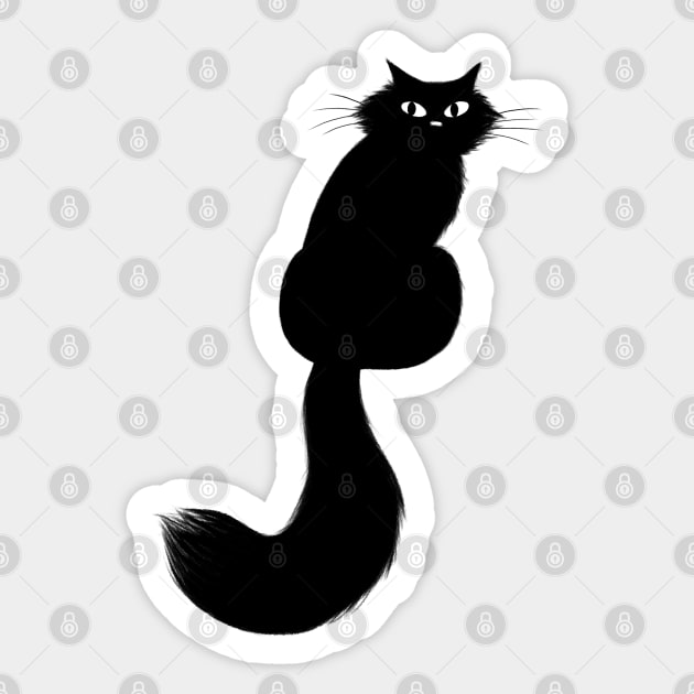 Cool Cat - Longhaired Black Cat with Long Tail Sticker by Coffee Squirrel